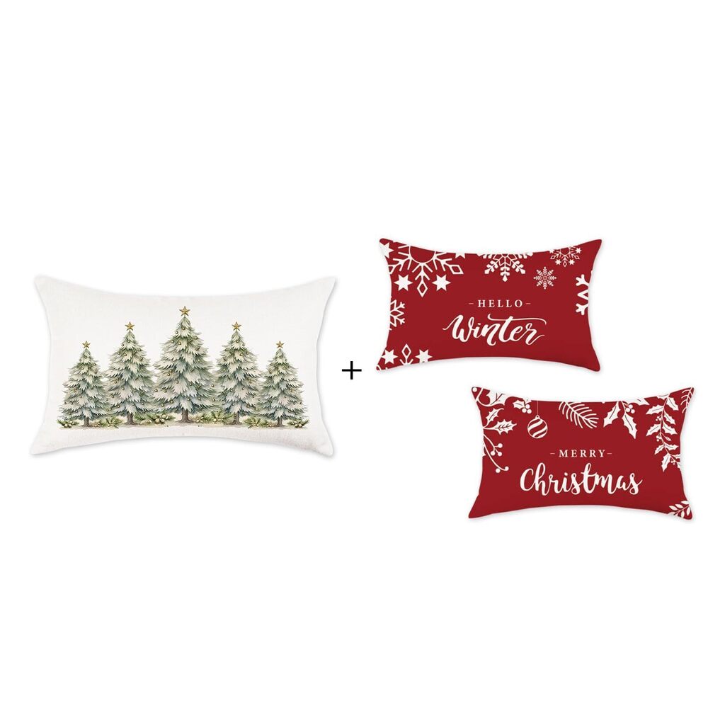 2455 Christmas Throw Pillow Covers 12x20 Set of 2 Red Merry Christmas Tree